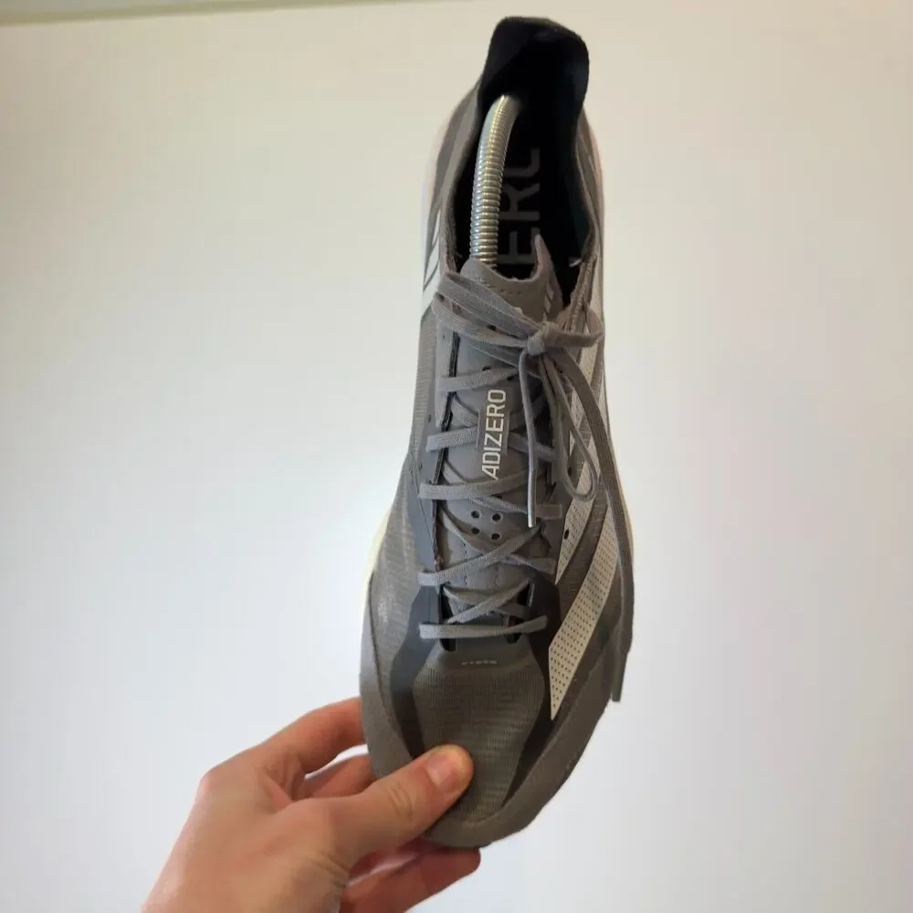 Adidas Adizero Adios 7 Mens 11.5 Gray White Running Training Sneakers Shoes